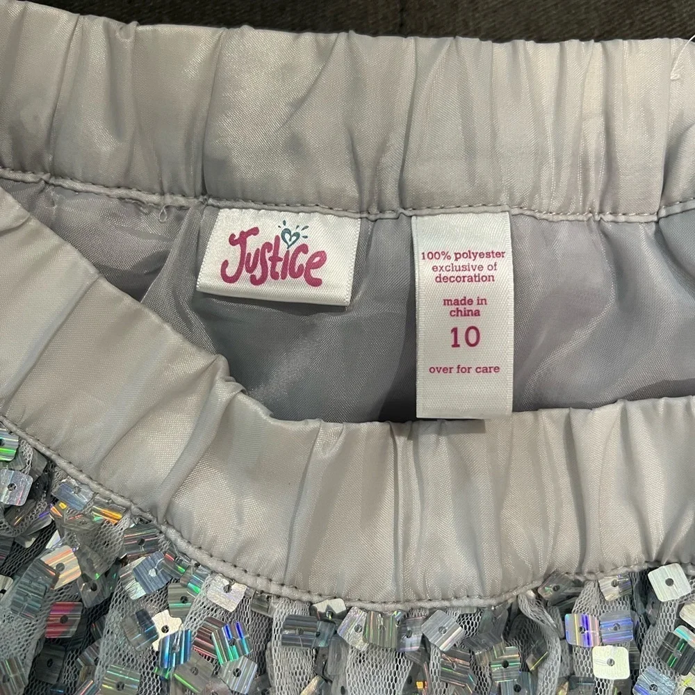 Justice Girls Sequined Skirt size 10 tulle lining Gray/Silver Party Formal - Picture 6 of 9